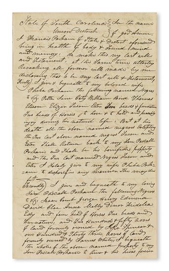 (SLAVERY AND ABOLITION.) SOUTH CAROLINA. A South Carolinian planter bequeaths 10 slaves to his wife, 12 to his son, and 23 to his daugh